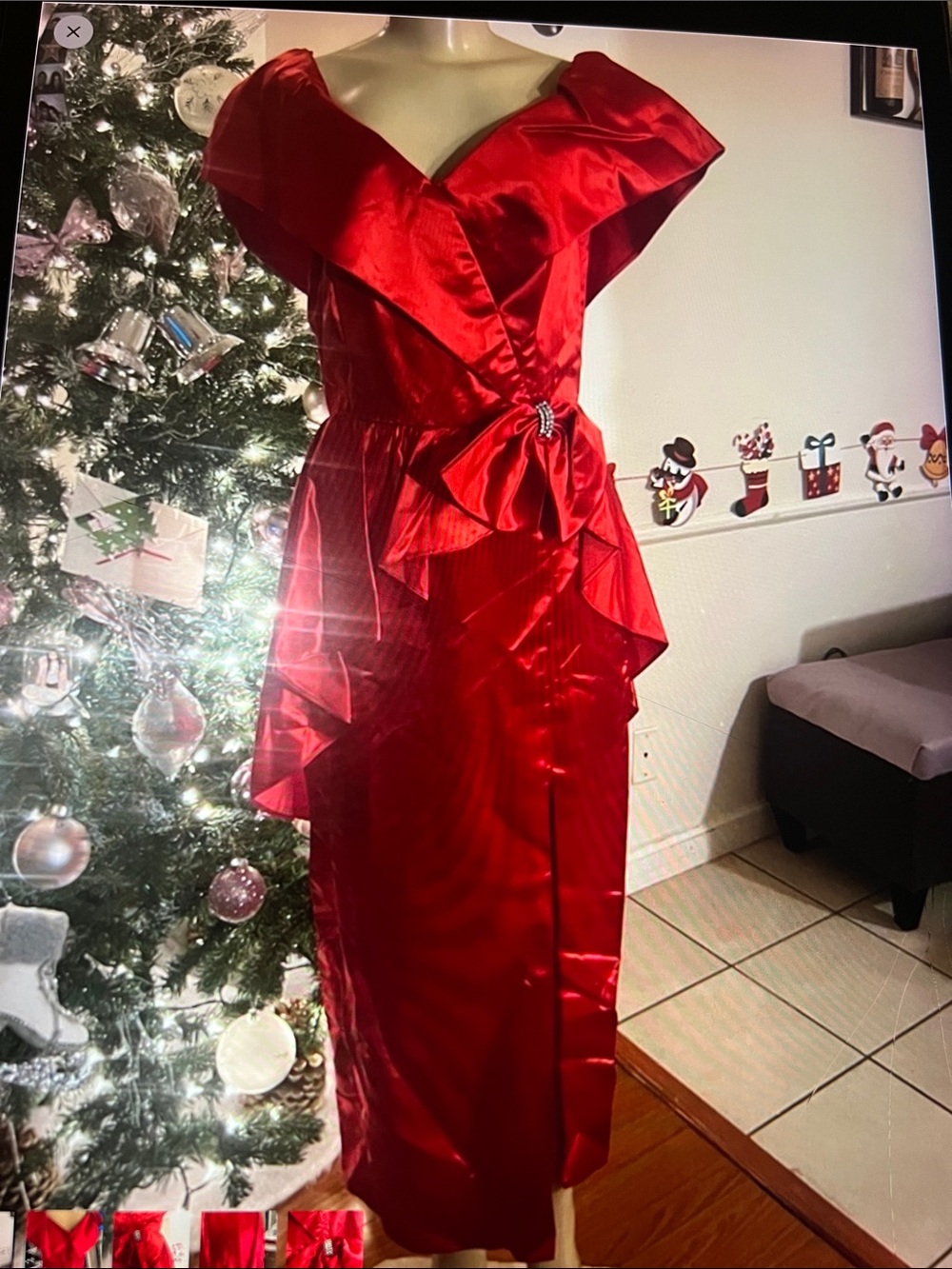 Elegant Red Satin Off-Shoulder Cocktail Dress